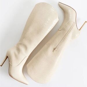 JustFab Cream Croc Heeled Boots